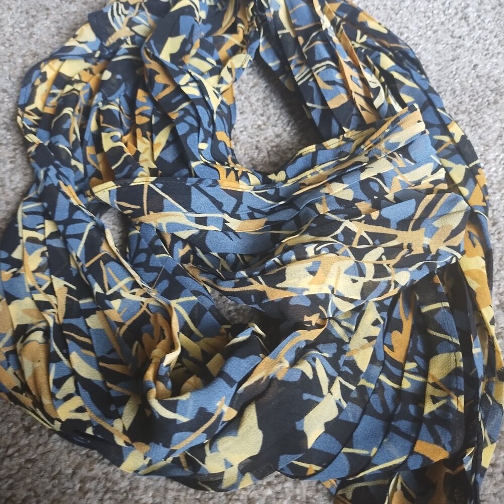 by MALENE BIRGER  6' Long Lightweight Pleated Crepe Fall Colors Scarf - Unworn